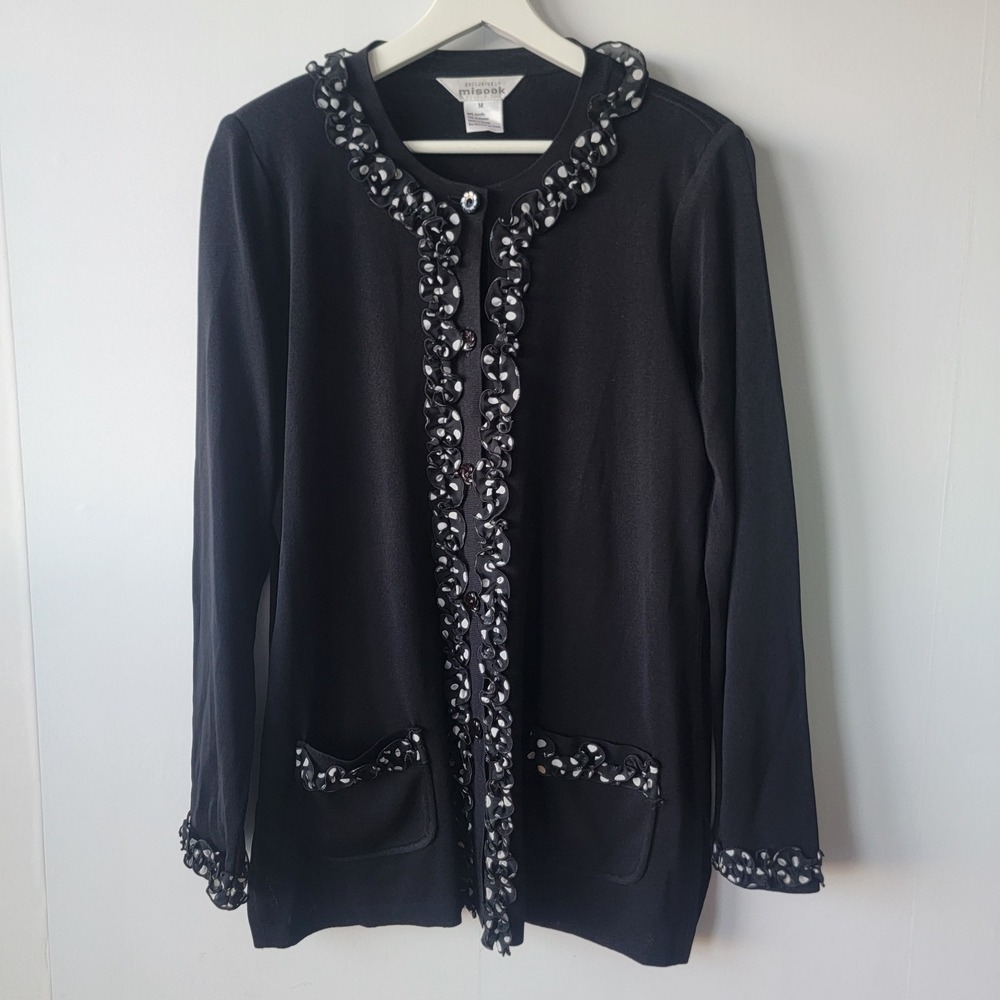 exclusively‎ misook women's ruffed pike-dat trim cardigan size M  Work Career